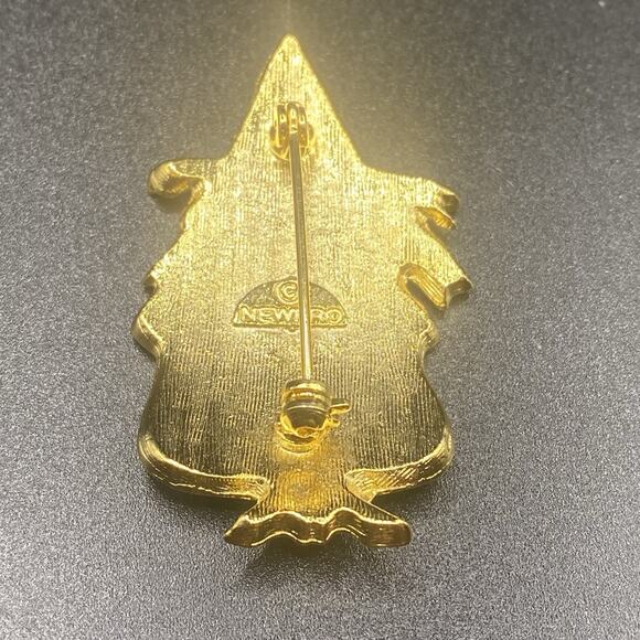 Signed Halloween Witch Brooch Boo Gold Tone Enamel New Pro - Picture 4 of 5